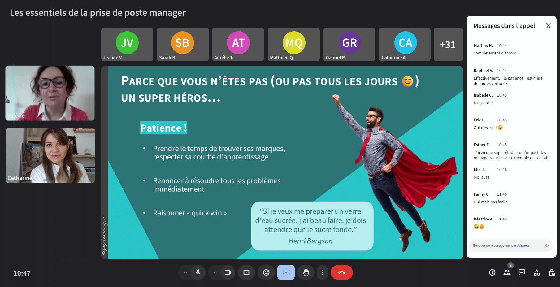 Extrait de la classe virtuelle de démo des "100 premiers jours de la prise de la poste"